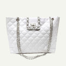 Solid Color Leather Handbags Women Large Capacity Shoulder Bag Tote (White)