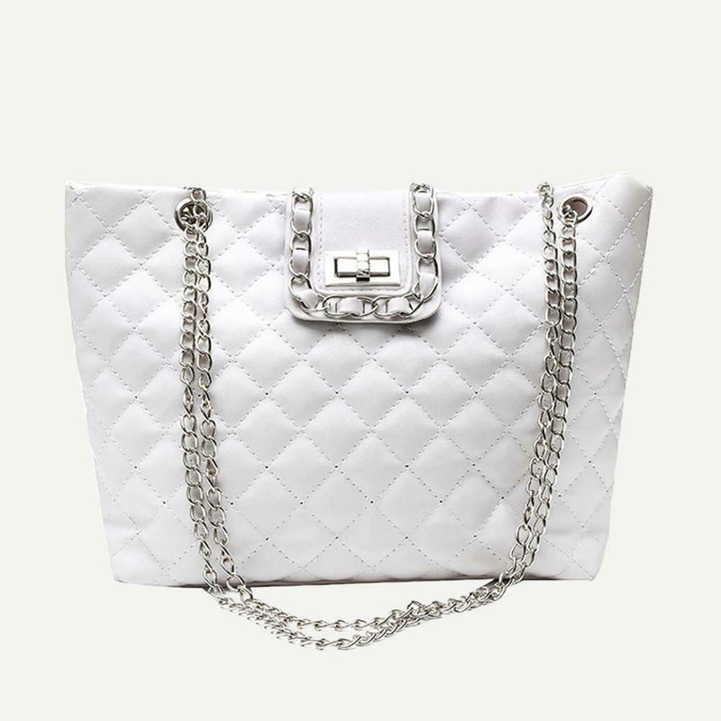 Solid Color Leather Handbags Women Large Capacity Shoulder Bag Tote (White)