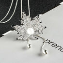 Women Flower Long Adjustable Chain Pendant Sweater Necklace(Maple Leaf Silv