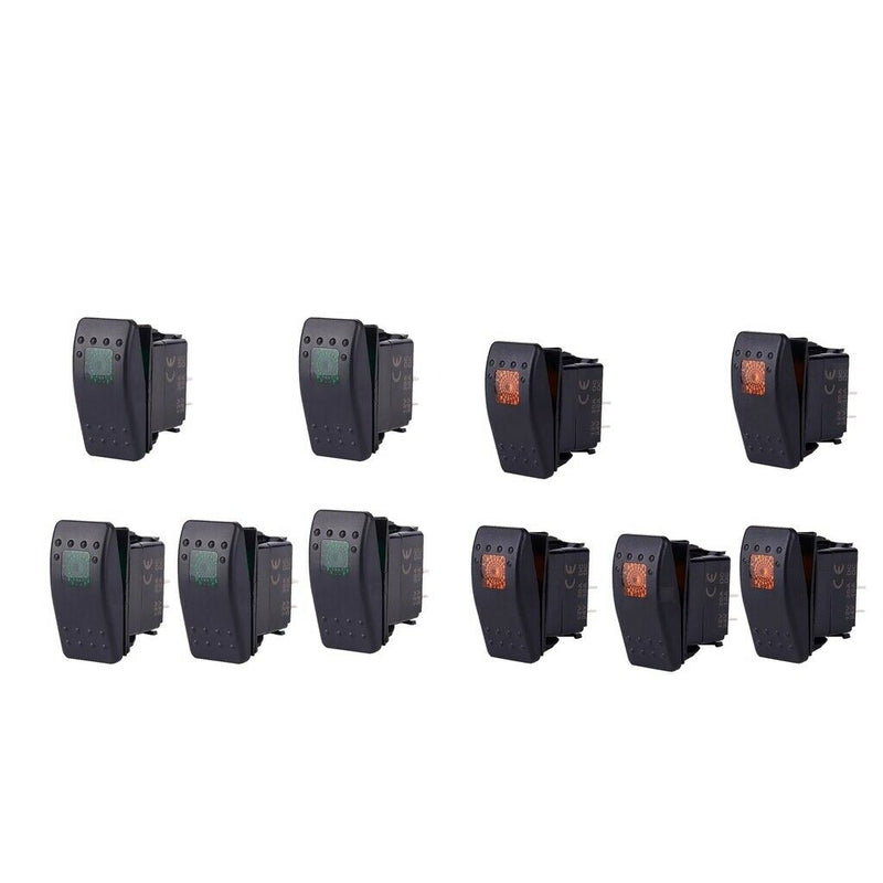 10 Pieces Car Boat 12V 20A Bar Rocker Toggle Switch with Orange &Green Light