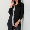 Women Fashion Sequins O Neck Long Sleeve Basic T Shirt Ladies Casual Colorb