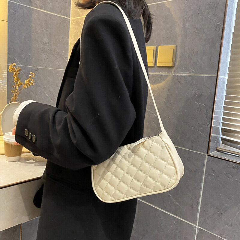 Fashion Lattice Pattern Women Handbag Chain Shoulder Underarm Bag (White)