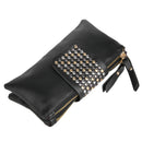 Women PU Leather Fashion Black Rivet Handbag Clutch Bag Zipper Long Wallet