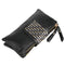 Women PU Leather Fashion Black Rivet Handbag Clutch Bag Zipper Long Wallet