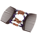 Women Double Hair Slide Comb Clips Wooden Beads Elastic Easy Bun Maker Party
