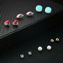 6 Pairs Women Retro Geometry Mixed Stud Earrings Set Rhinestone Ear Studs A