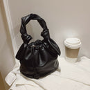 Casual Drawstring Bucket Bag Women PU Crossbody Shoulder Handbags (Black) A