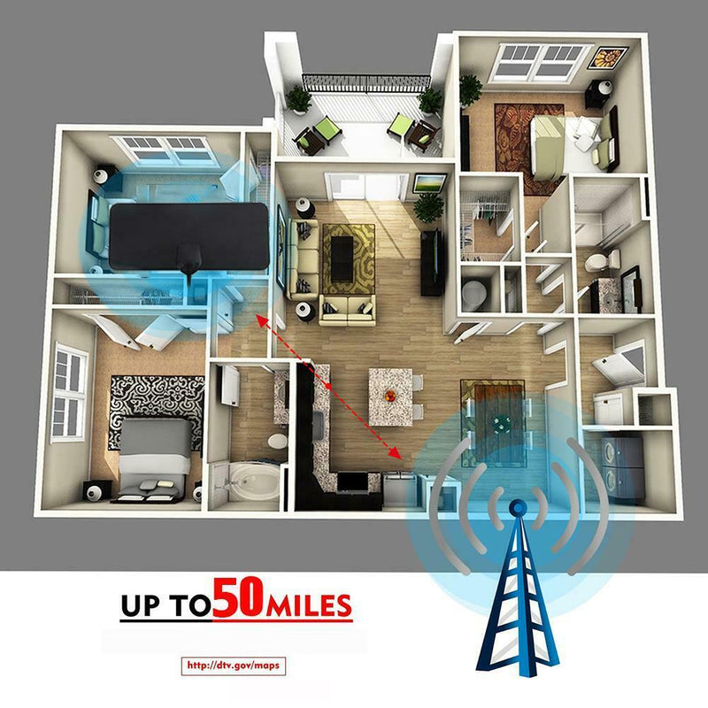 50 Miles Digital Indoor Antenna Receiver Analog Antena Amplifier for HDTV A