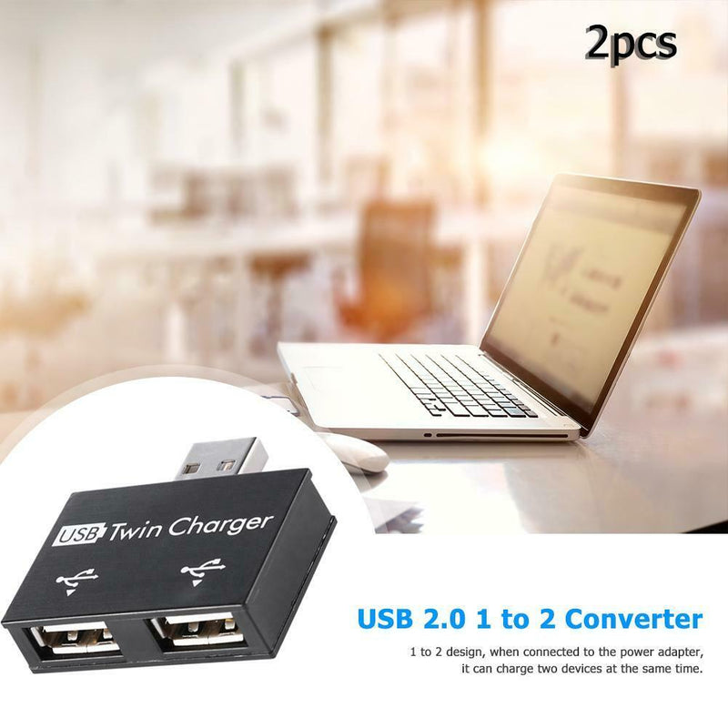 2pcs USB2.0 Male to Female Charger Dual 2 Port USB Splitter Hub Adapter