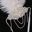 White Feather Flapper Headband w/Tassel 1920s Great   Bridal Headpiece