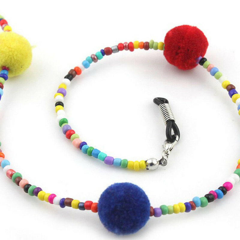 Multicolor Plush Ball Beads Beaded Eye Glass Chains Eyeglass Necklace Holder