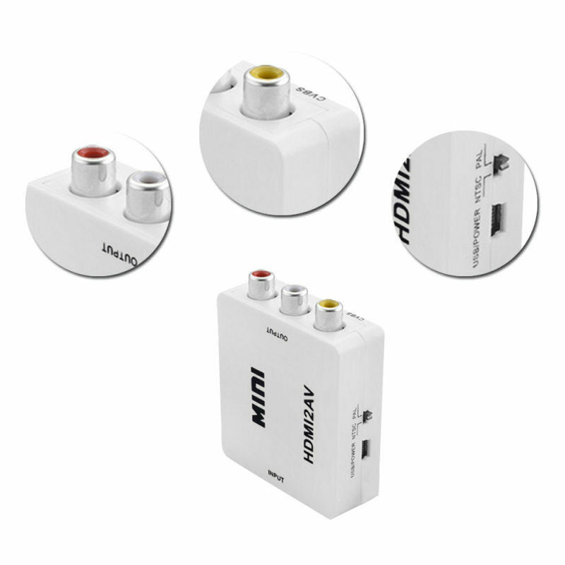 HDMI to RCA Adapter Box Composite AV CVBS Video ConverterHD 1080p White New