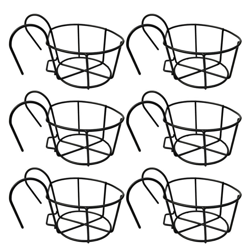 6x Railing Planter Baskets Flower Pot Holder Hanger Iron Plants Rack Pots Stand