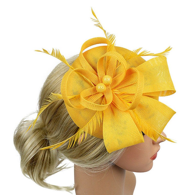 2x Lady Feather Fascinator Clip Hair Bridal Race Derby Pillbox Hat Headband