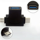 USB 3.0 Female to Micro-USB 5 Pin Male and Type C (USB C) Male Adapter Conn