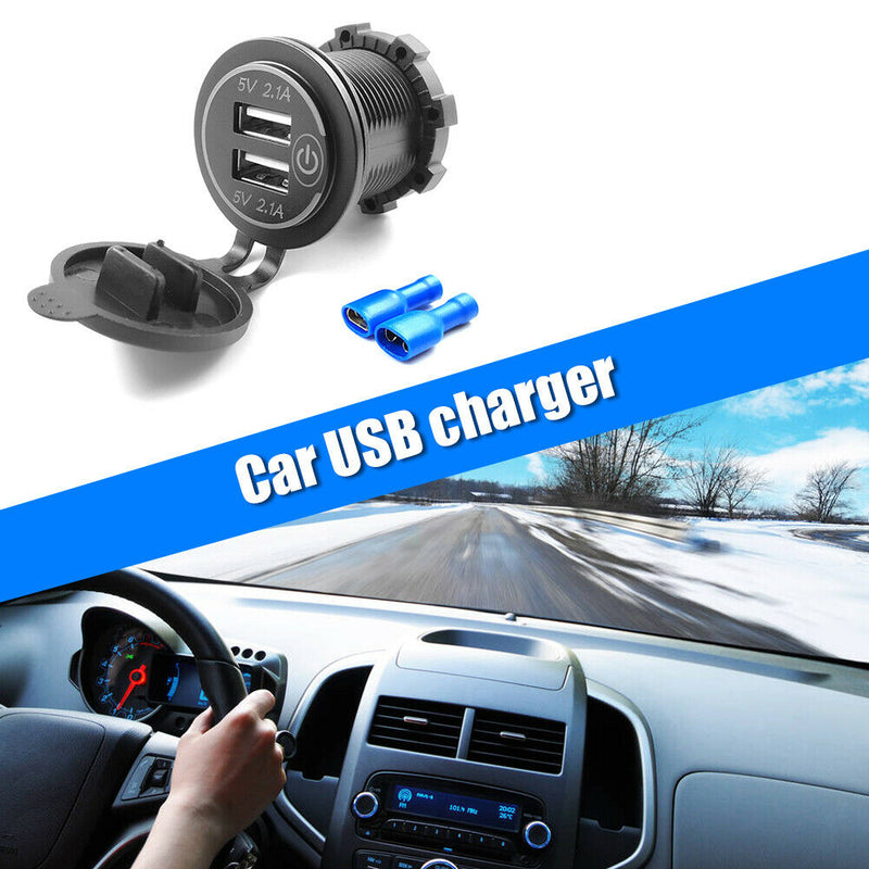 Motorcycle 4.2A Dual USB Charger Socket Outlet with Touch Switch + 2 Terminals