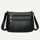 Women PU Shoulder Bag Multi-pocket Mother Solid Crossbody Handbag (Black)