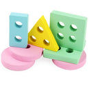 Wooden Two-In-One Early Education Puzzle Geometric Building Block Shape Cog