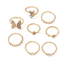 8pcs Elegant Butterfly Rhinestone Knuckle Ring Women Wedding Jewelry Gift