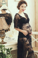 Women Pregnants Photography Maternity Short Sleeve Solid Sling Lace Long Dress