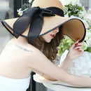 Summer Large Brim Straw Hat Floppy Wide Brim Sun Cap Bowknot Beach Foldable B6C2