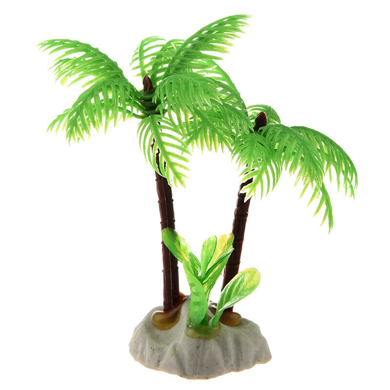 Fish Tank Emulational Mini Coconut Tree Water Plants Decor w Ceramic Base Z2Z8