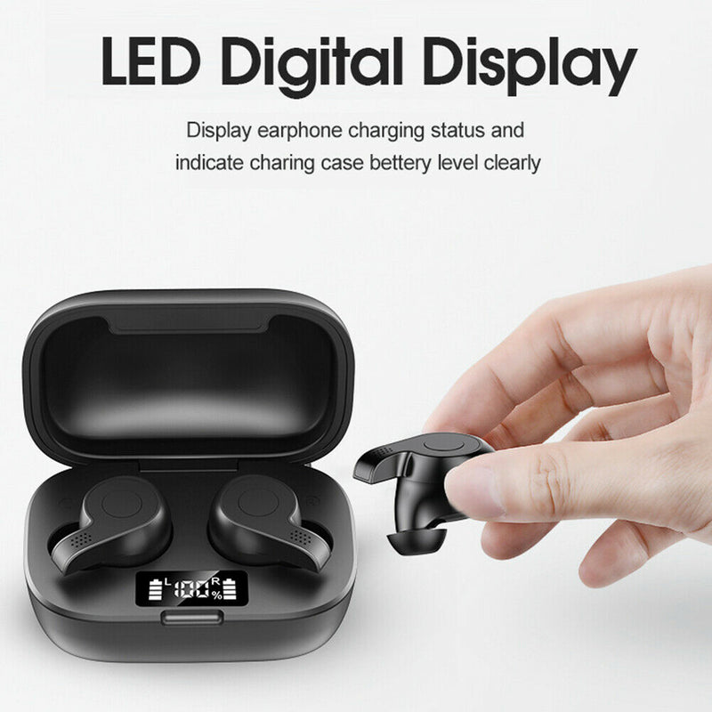 S11S BT Earphones LED Digital Display Headphones with Charging Case (Black) A