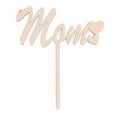 Wooden Love Hearts MOM Design Cake Toppers Sticks for Mother's Day Gifts