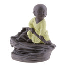 Little Kong Fu Monk Backflow Smoke Cone Incense Burner Holder Buddhism YLW