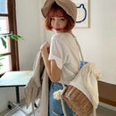 Spring Korean-Version Drawstring Bag Rattan Bag Straw Bag Double Shoulder B