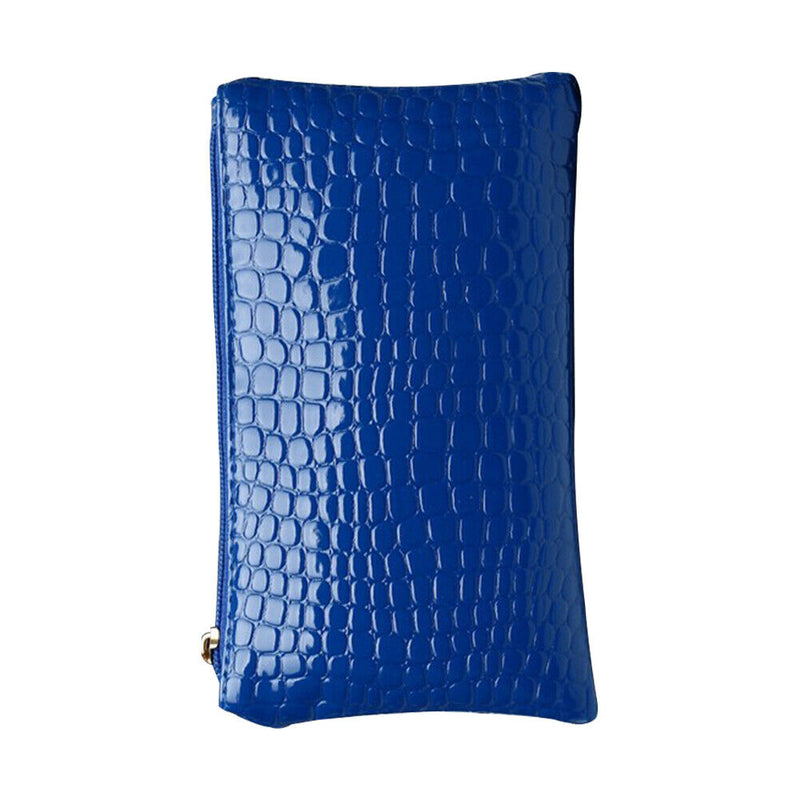 Retro Crocodile Leather Women Clutch Bag Zipper Purse Handbag (Dark Blue)