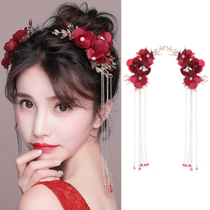Flower Long Tassel Hairpin Hair Clip Bridal Wedding Headdress Accessory Deluxe