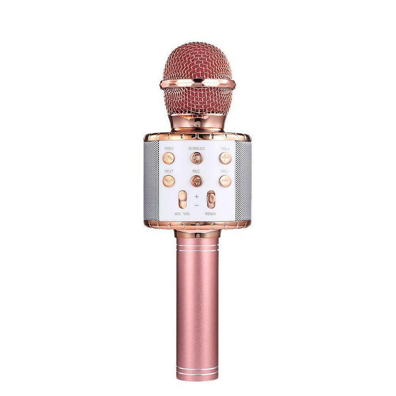 Wireless Bluetooth Karaoke Microphone KTV Mini Portable Speaker (Pink+LED)