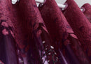 Floral Leaf Window Divider Voile Cortina Jacquard Sheer Curtain Dark Purple