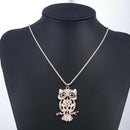 Fashion Opal Owl Rhinestone Crystal Pendant Necklace Women Sweater Chain Jewelry