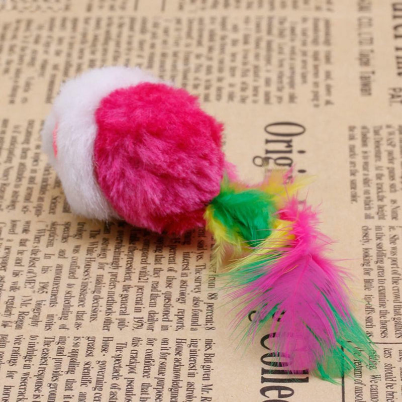 2x Small Soft Plush False Mouse Cat Pet Toys Colorful Feather Pet Playing Toys D