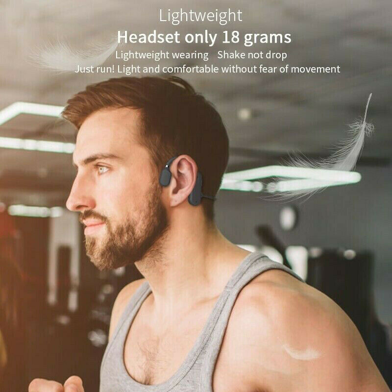 Wireless Open Ear Bone Conduction Headset Stereo Headphone Sport Black Earphone