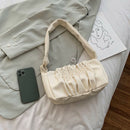 Women Candy Tote Bag Pleated PU Shoulder Portable Underarm Handbag (Beige)