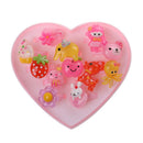 12Pcs Assorted Plastic Rings with Pink Heart Box Kids Girl Jewelry Present