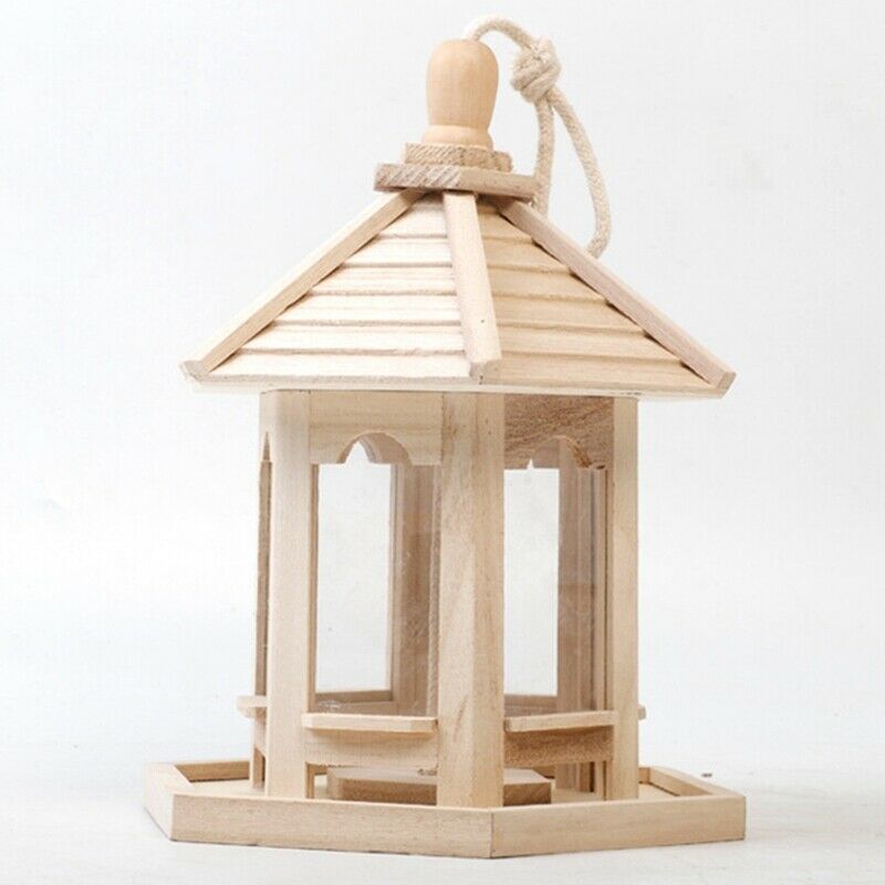 Wooden Bird Feeder House Birdhouse Hanging Nest with Loop Home Garden Yard OO3D6