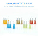 10pcs Micro2 ATR Fuses 5A 7.5A 10A 15A 20A Car Auto Blade Fuse Assortment