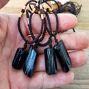 Natural Black Tourmaline Pendant Necklace Chakra Crystal Healing Stone Pendant
