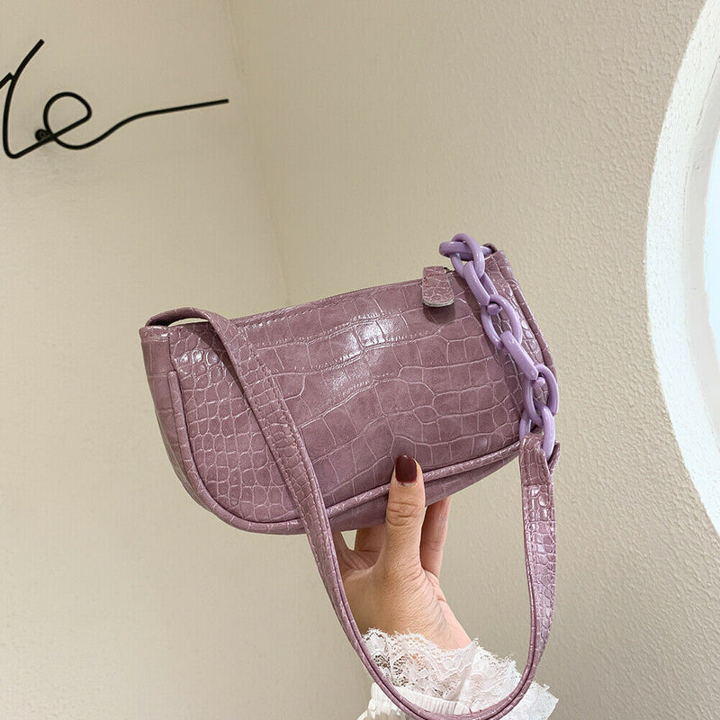 Casual Alligator PU Women Handbag Tote Chain Underarm Shoulder Bag (Purple)