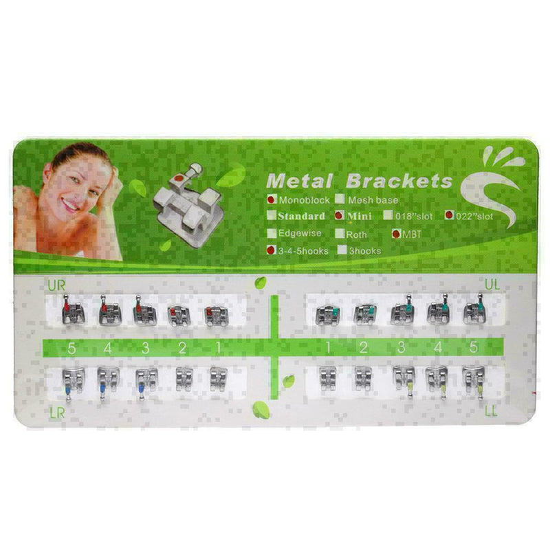 20 X Dental Metal Brackets Brace Orthodontic Standard MBT 345 New 022 hooks N8O4