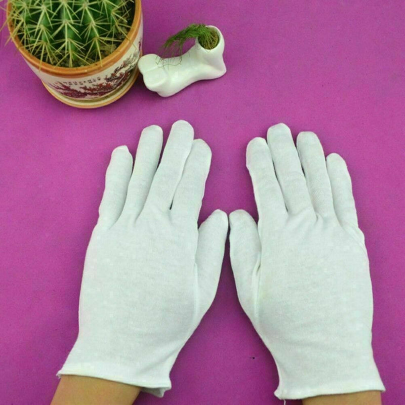 5Pair White Cotton Gloves Khan Cloth Quality Check Warm Rituals Play Gloves K2C9