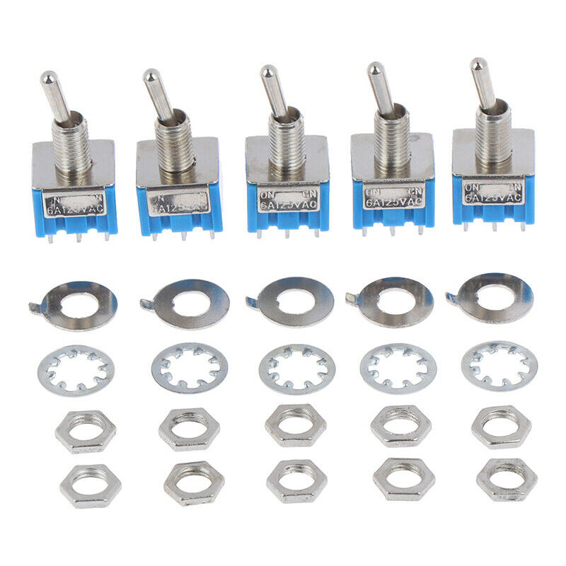 5X MTS-202 DPDT Switch 6A 125V AC 6-Pin ON-ON Mini Toggle Switch 2 Position S JR