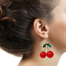 1 Pair Women Fashion Cherry Drop Dangles Rhinestone Ear Studs Earrings