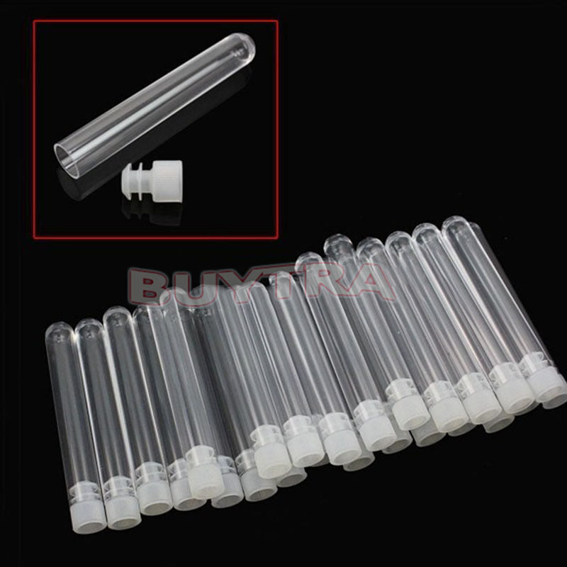 10 X NEW 12x100mm Clear Plastic Test Tubes with White Caps SE