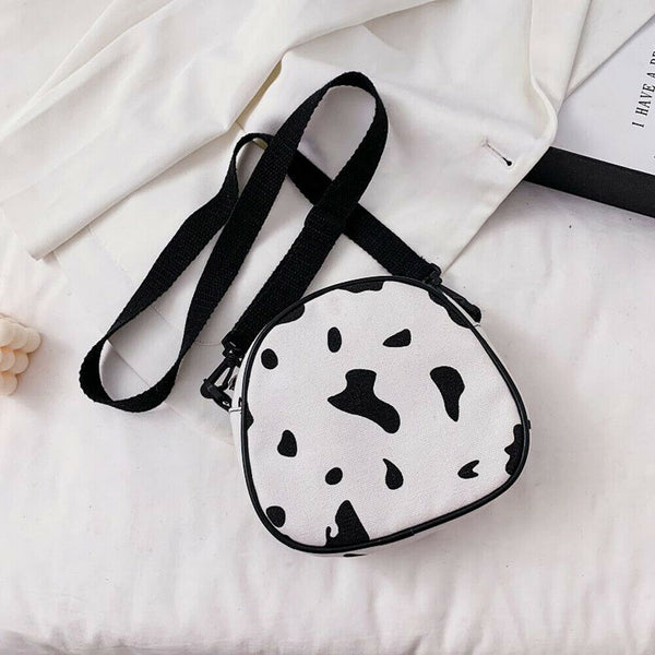 Casual Cow Printed Messenger Bag Women Canvas Small Round Shoulder Pouch