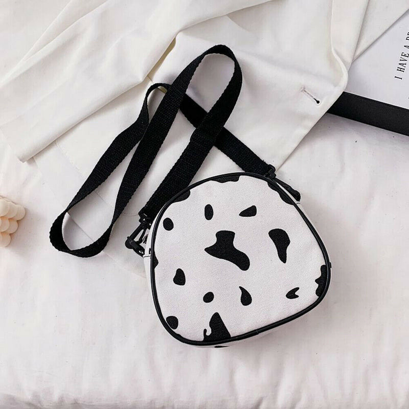 Casual Cow Printed Messenger Bag Women Canvas Small Round Shoulder Pouch